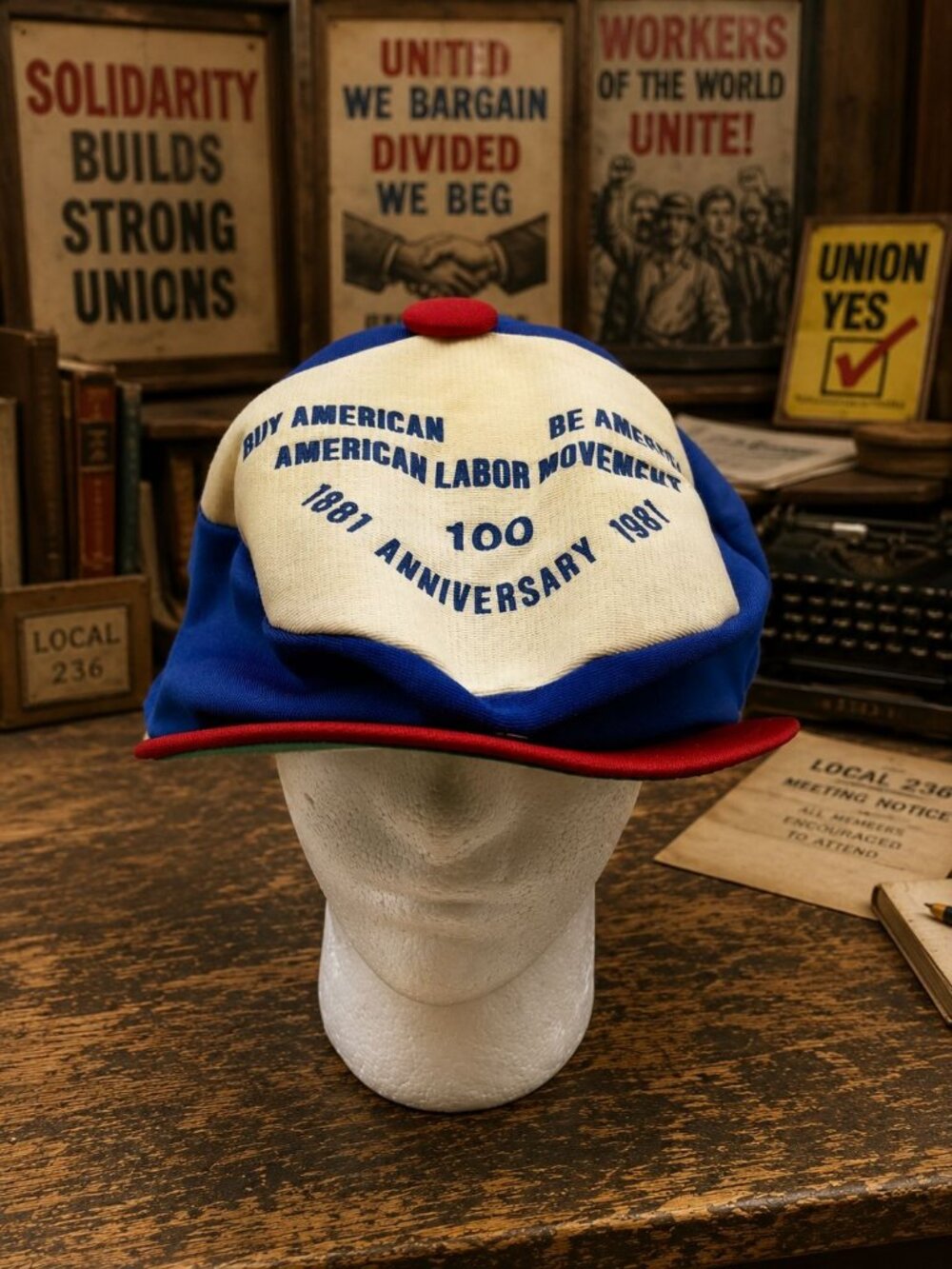 American Labor Movement Snapback Hat Blue/Red Cotton Adjustable 1981 Centennial